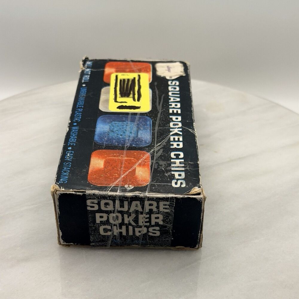 Vintage Astor Square Poker Chips 99 Red Blue Clear No Roll Original Box Hong Kon - Picture 10 of 14
